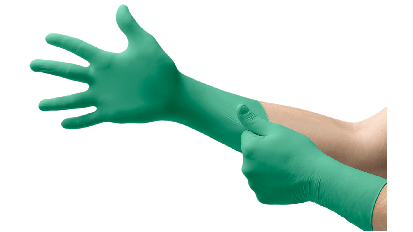 Ansell 92-605 Green Powder-Free Nitrile Disposable Gloves, Size M, 100 per Pack