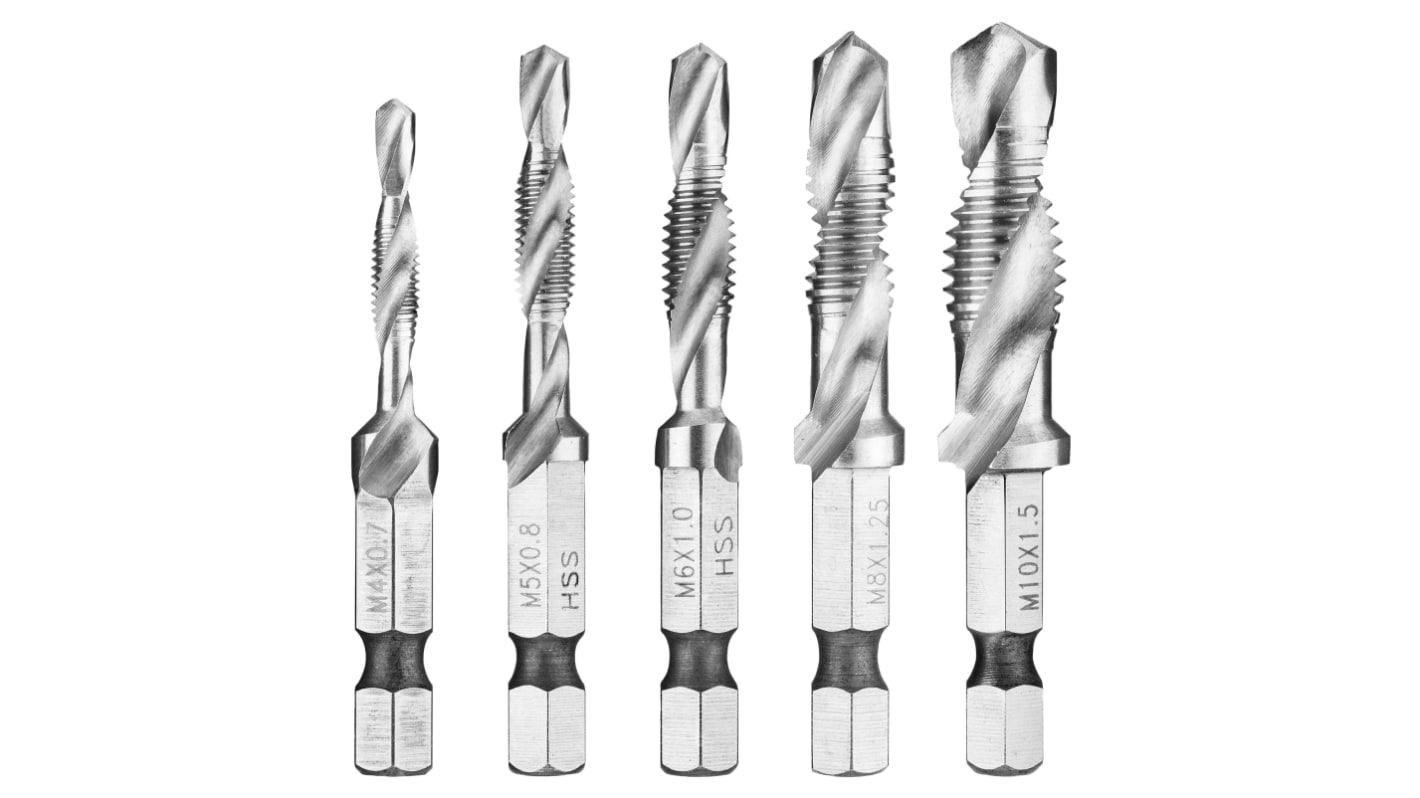 Facom 5-Piece Twist Drill Bit Set for Multi-Material, 6.35mm Max, 6.35mm Min
