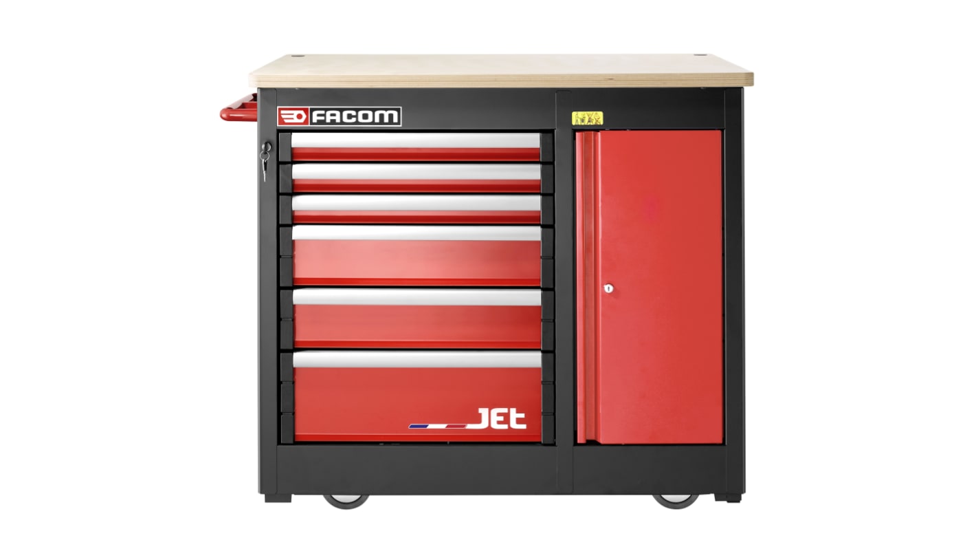 Facom 6 Drawer Beech Wood Wheeled Tool Cabinet