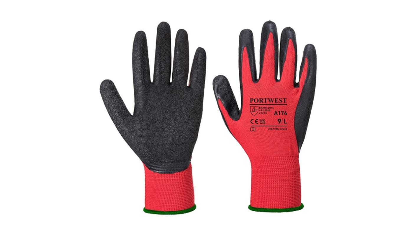 Gants antidérapants Portwest taille 9, Meilleure prise, 12 Paires, Rouge