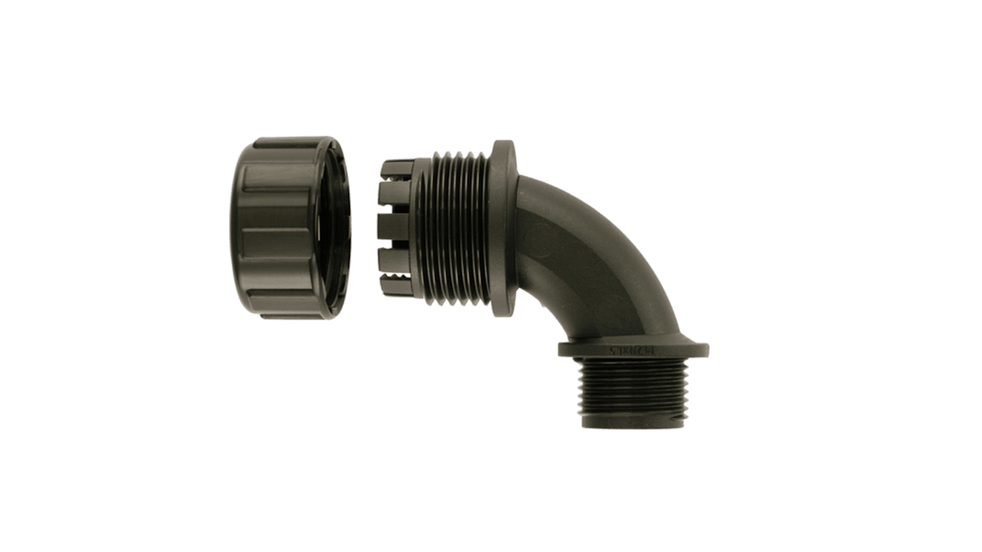 Flexicon 90° Bend, Conduit Fitting, 25mm Nominal Size, M25mm, Nylon, Black