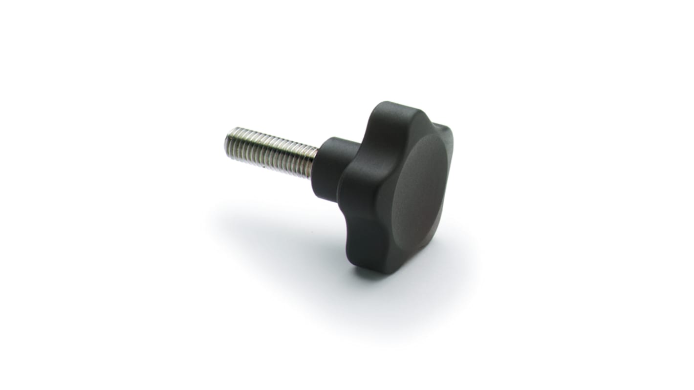 Elesa 166262 Black Glass Fibre Reinforced Polyamide Knob, M6 x 16, Threaded Stud