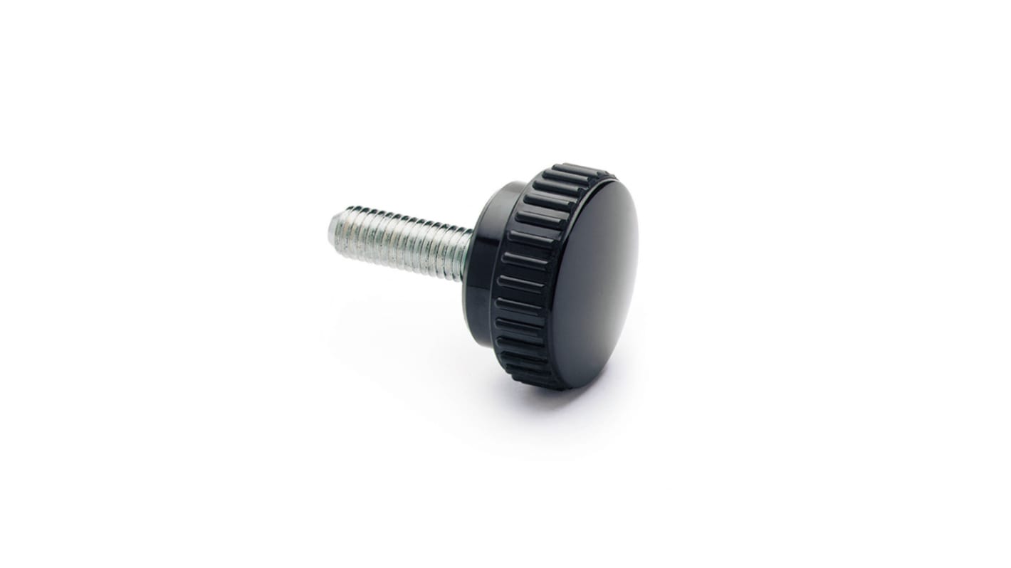 Elesa 2132 Black Duroplast Round Knob, M5 x 16, Threaded Stud