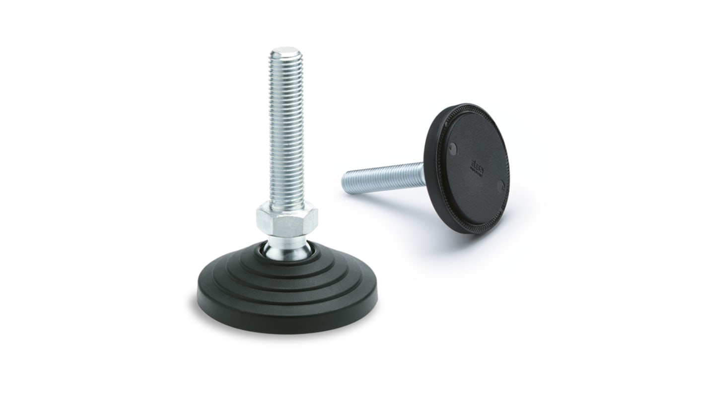 Pie ajustable Elesa con almohadilla de PA de Ø 100mm, rosca M20 x 181mm, carga máx. 2500daN, ángulo 15°