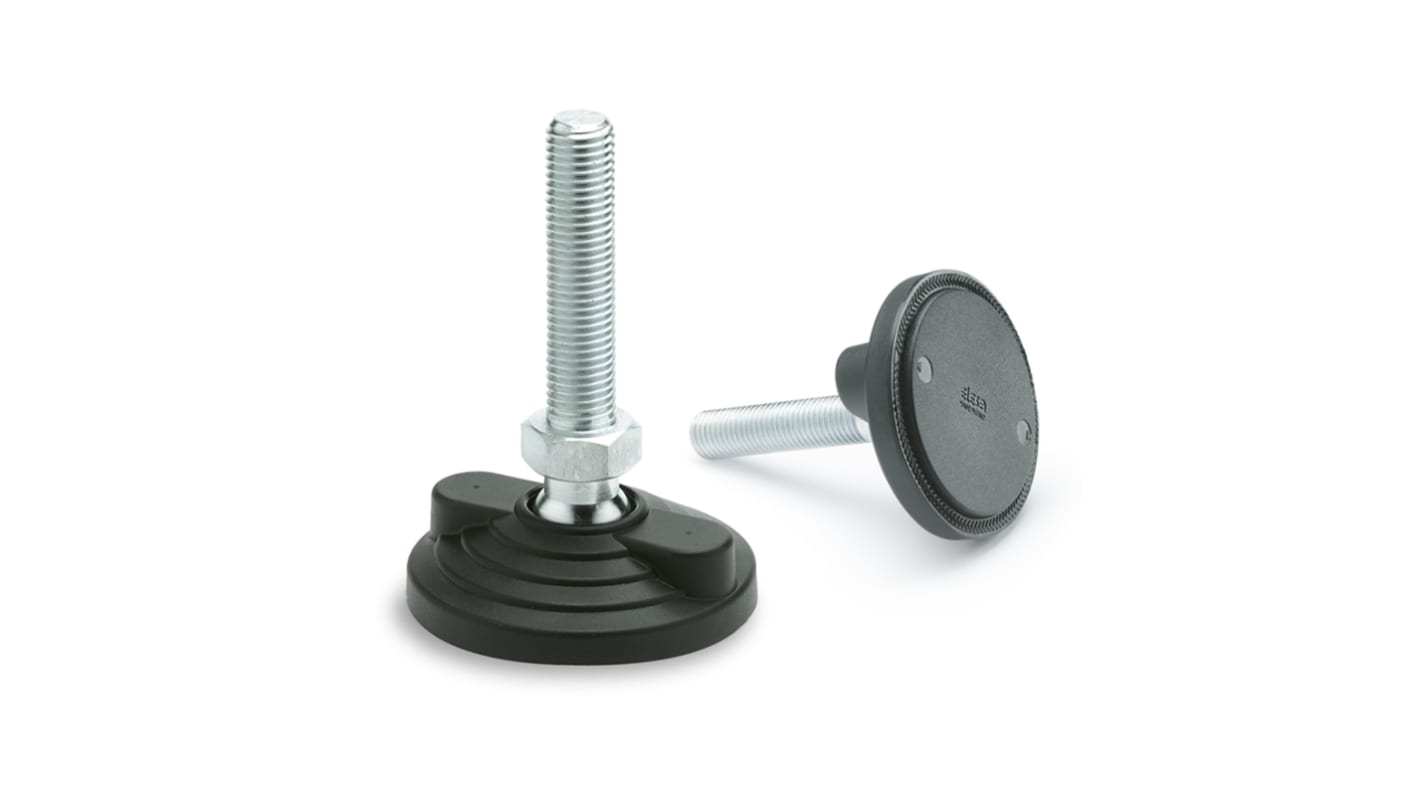 Pie ajustable Elesa con almohadilla de PA de Ø 80mm, rosca M8 x 43mm, carga máx. 1600daN, ángulo 15°