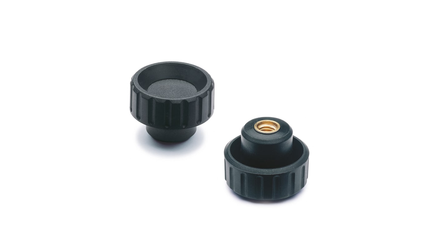 Elesa 6321 Black Polyamide Based Technopolymer Round Knob, M4, Blind Hole