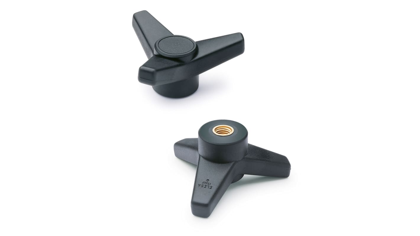 Elesa 65635 Black Glass Fibre Reinforced Polyamide Knob, M8, Threaded Hole