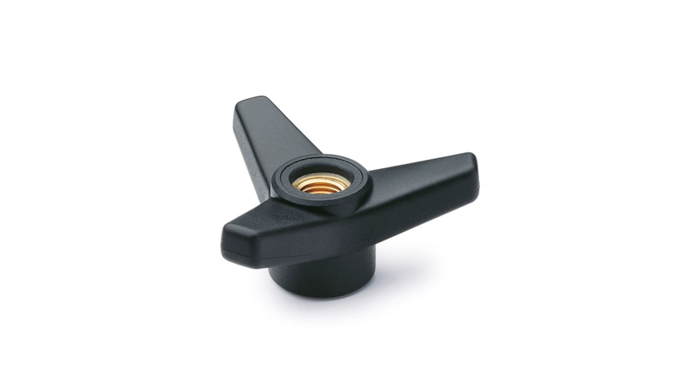 Elesa 65641 Black Glass Fibre Reinforced Polyamide Knob, M10, Threaded Through Hole