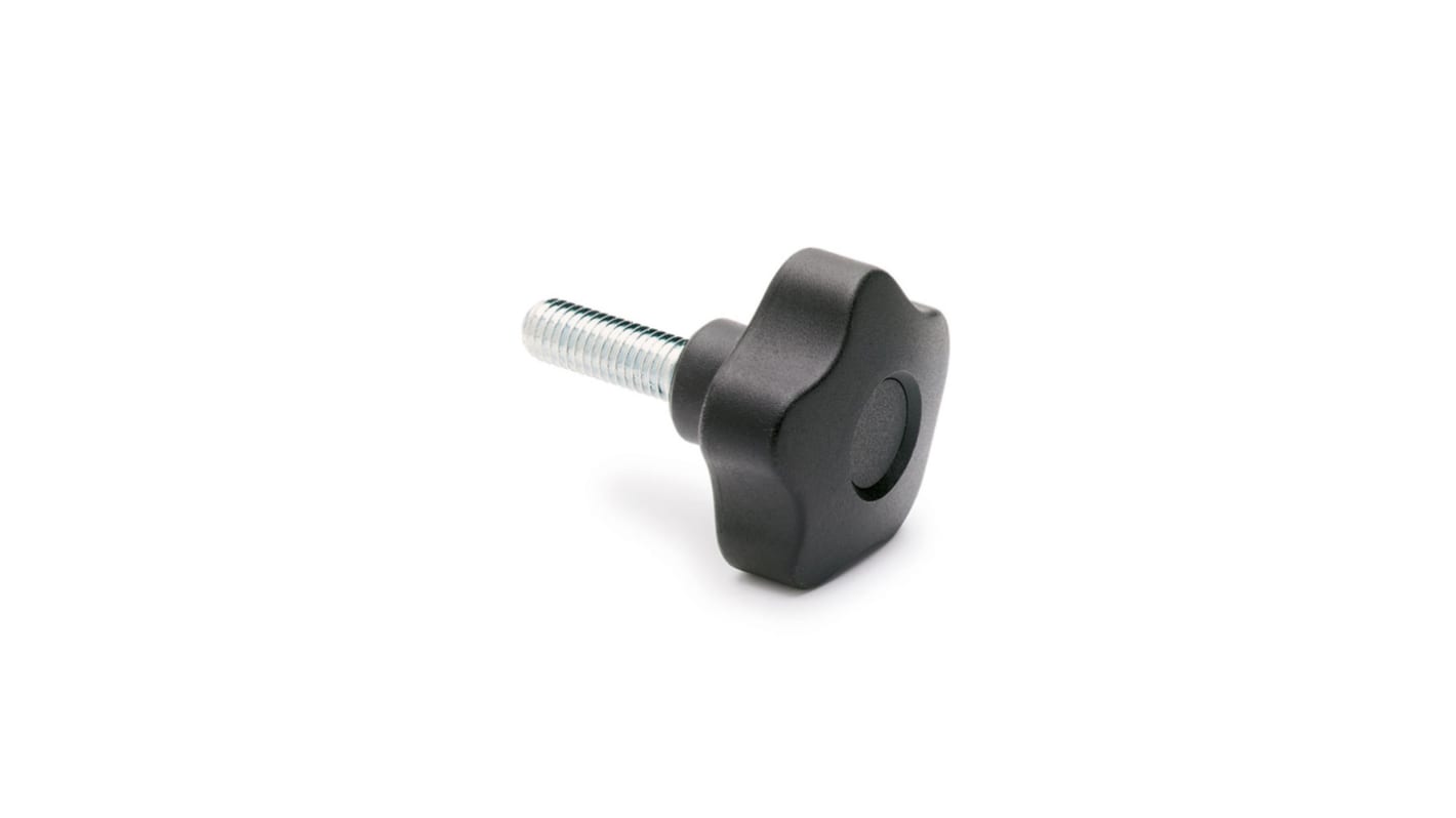 Elesa 69912-C9 Black Polypropylene Based Technopolymer Knob, M8 x 20, Threaded Stud