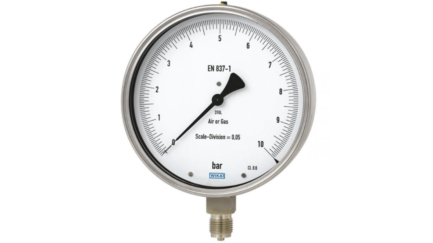 WIKA G 1/2 Analogue Pressure Gauge 20bar Bottom Entry, 48735112, 0bar min.