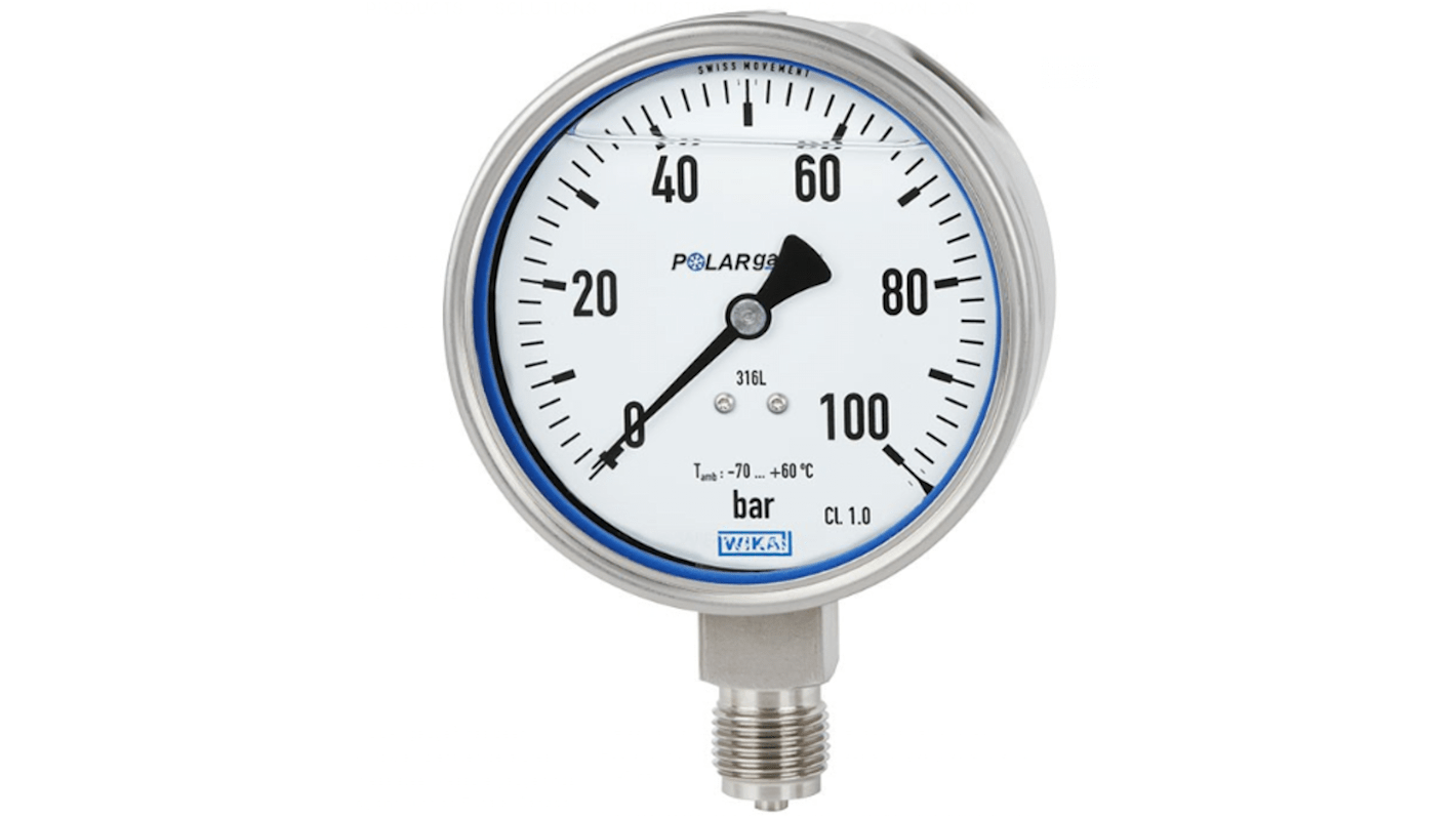 WIKA G 1/2 Analogue Pressure Gauge 10bar Bottom Entry, 48746626, 0bar min.