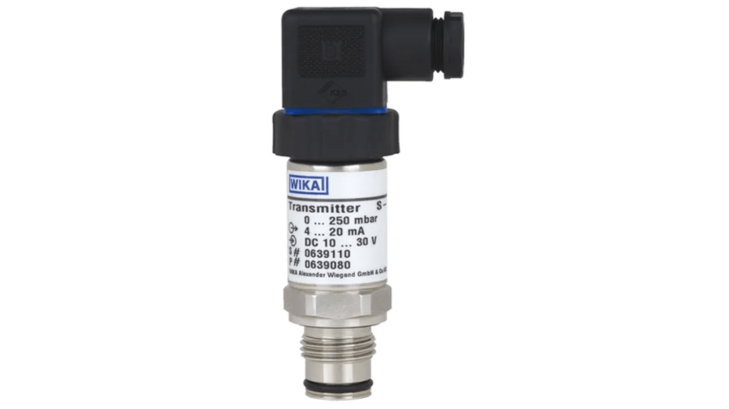 WIKA S-11 Series Pressure Sensor, 0bar Min, 0.25bar Max, 0 → 20 mA, 3 Wire Output, Gauge Reading