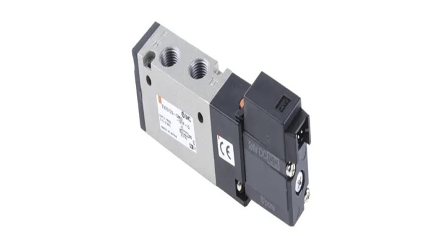 Electrodistributeur pneumatique SMC série VZ1000 fonction 4/2 monostable, Solénoïde, Métrique M5, 24V c.c.