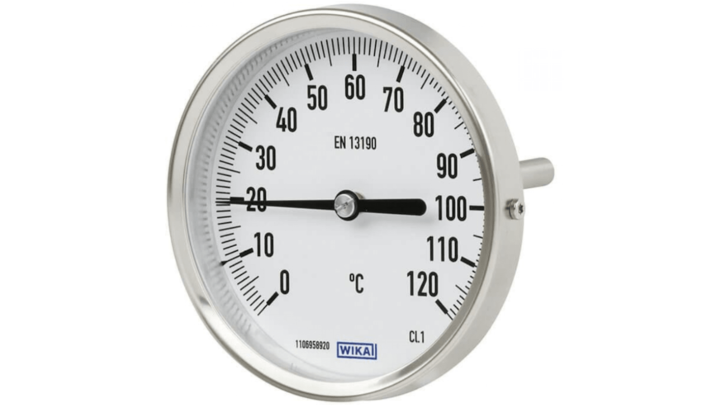 WIKA Zeigerthermometer Rundes Ziffernblatt, 0 → 100 °C, Skalen-Ø 50mm
