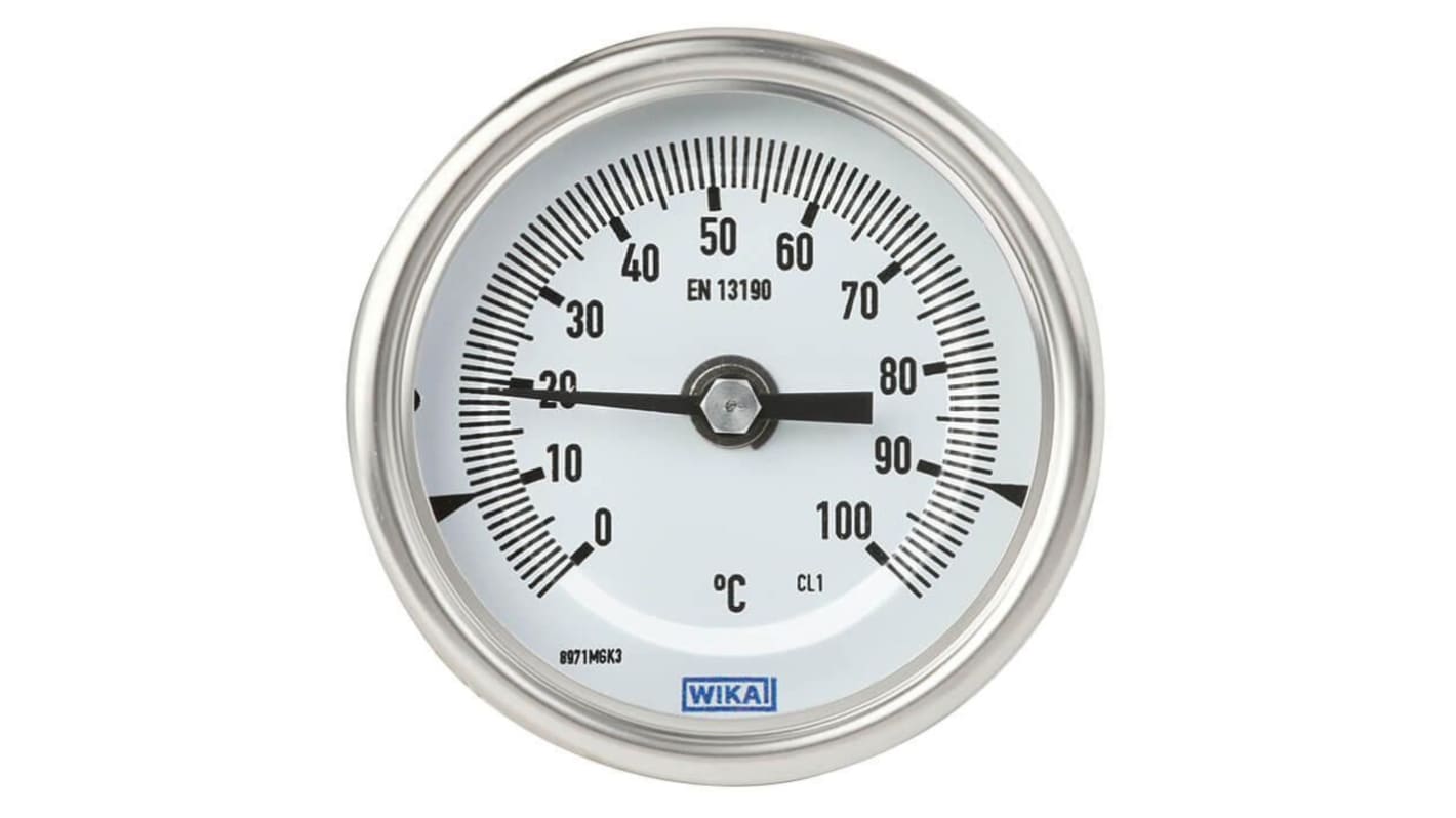 Termómetro con dial WIKA 48800341, Escala Centígrado, -20 → 60 °C, 60 °C, Diámetro 100mm