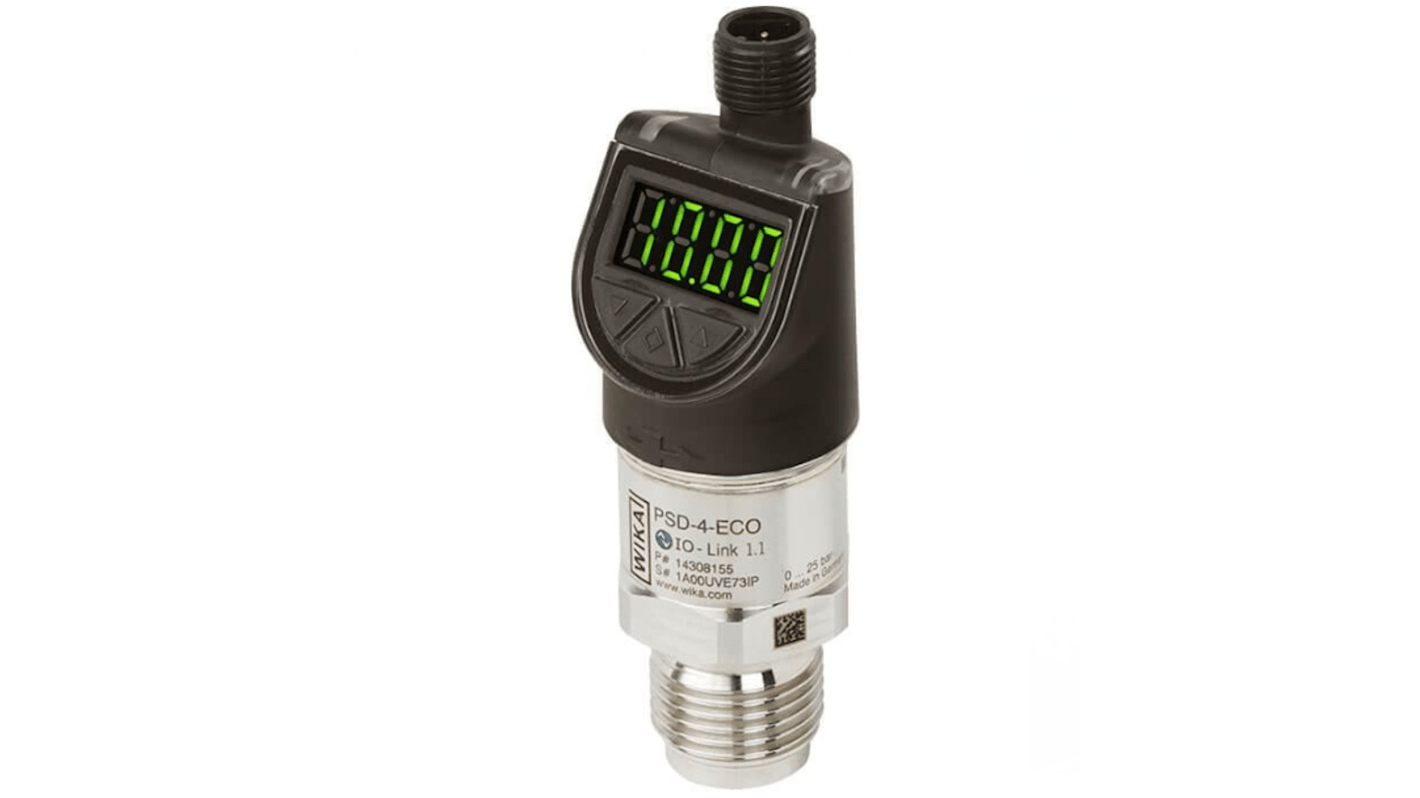 WIKA PSD-4-ECO Series Pressure Sensor, 0bar Min, 4bar Max, PNP Output, Gauge Reading