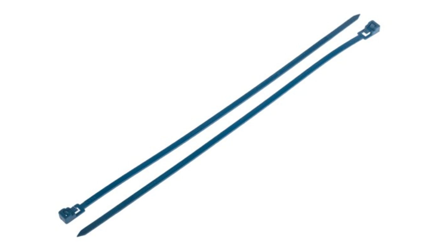 RS PRO Cable Tie, Releasable, 250mm x 4.5mm, Blue Metal Detectable, Pk-250