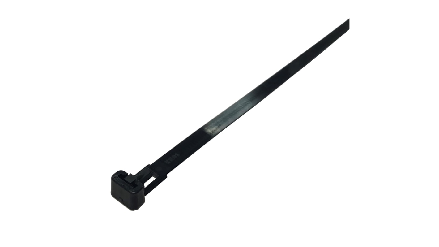 RS PRO Cable Tie, Releasable, 150mm x 7.6 mm, Black Nylon, Pk-250