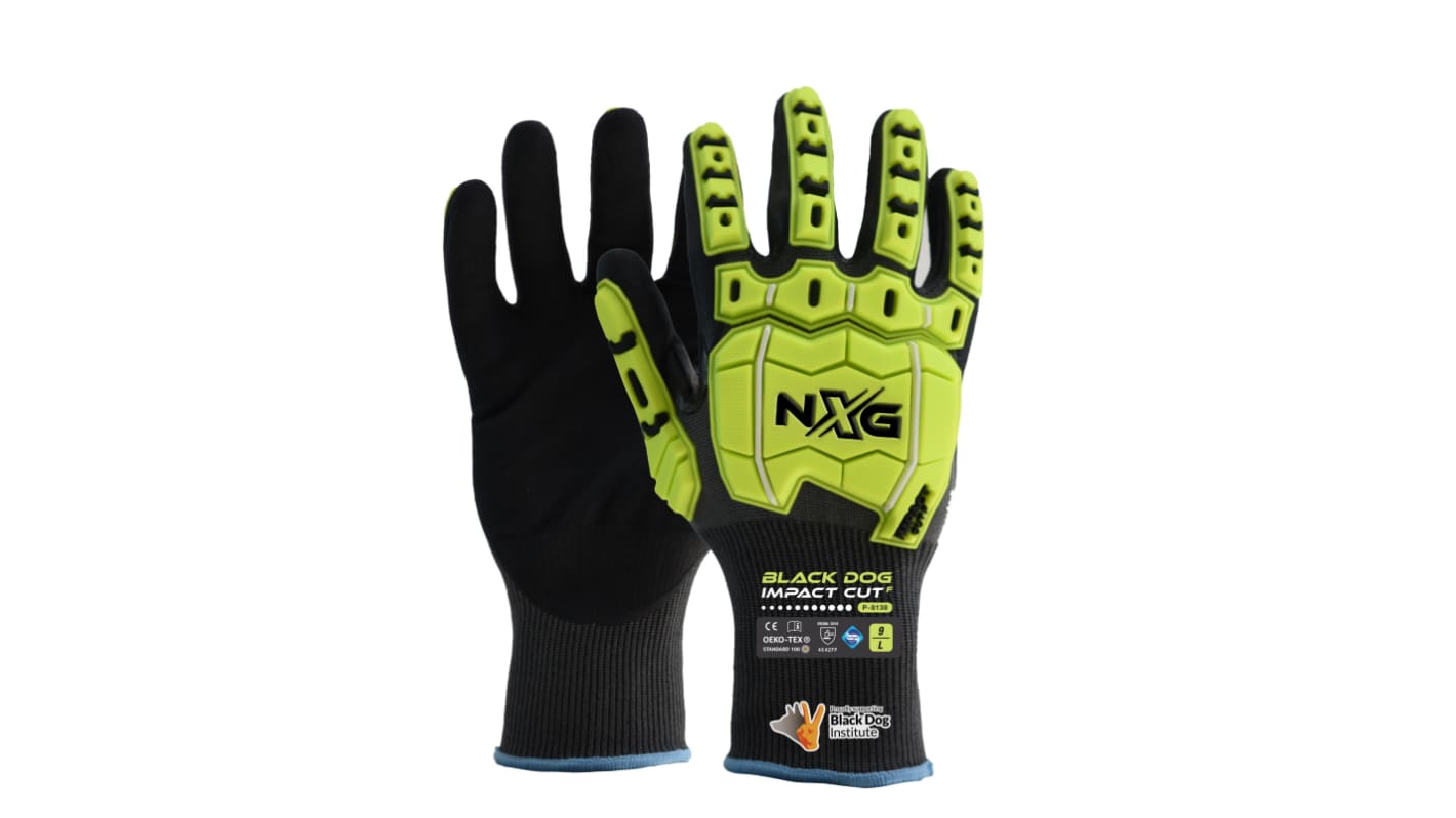 NXG NXG Black Dog Impact Cut F Black, Green Nitrile Cut Resistant Work Gloves, Size 8, Nitrile Coating