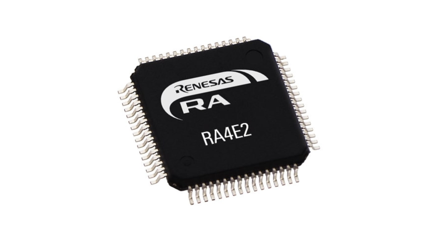 Renesas Electronics RA单片机, ARM Cortex内核, 64针, LQFP, 最大100MHz, 4 KB 闪存