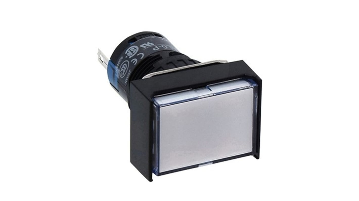 Idec, A6 Series, Panel Mount White LED Pilot Light, 16mm Cutout, IP40, IP65, Rectangular, 24V ac/dc