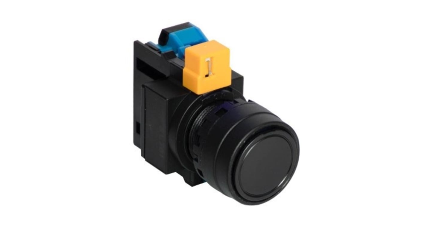 Idec HW Series Series Push Button, Momentary, Panel Mount, 22.3mm Cutout, SPST, Black LED, 600V, IP20, IP65