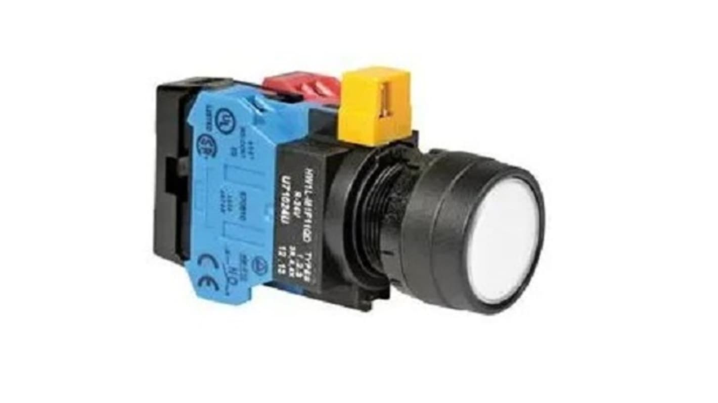 Idec HW Series Series Illuminated Push Button, Momentary, Panel Mount, 22.3mm Cutout, SPST, White LED, 24V ac/dc, IP20,