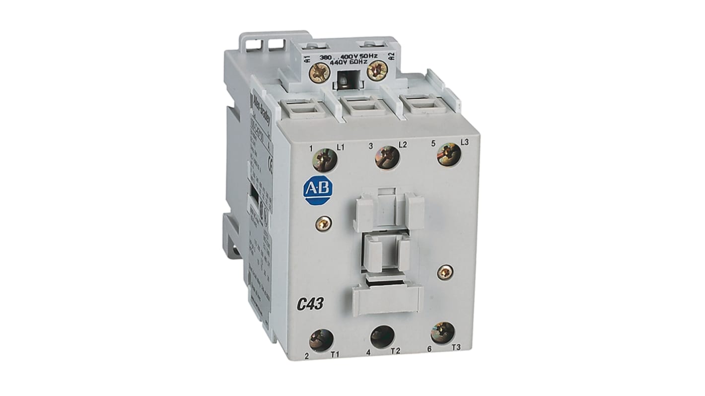 Allen Bradley IEC 100-C Contactor, 24 V dc Coil, 3-Pole, 43 A, 34 kW, 3NO, 690 V ac