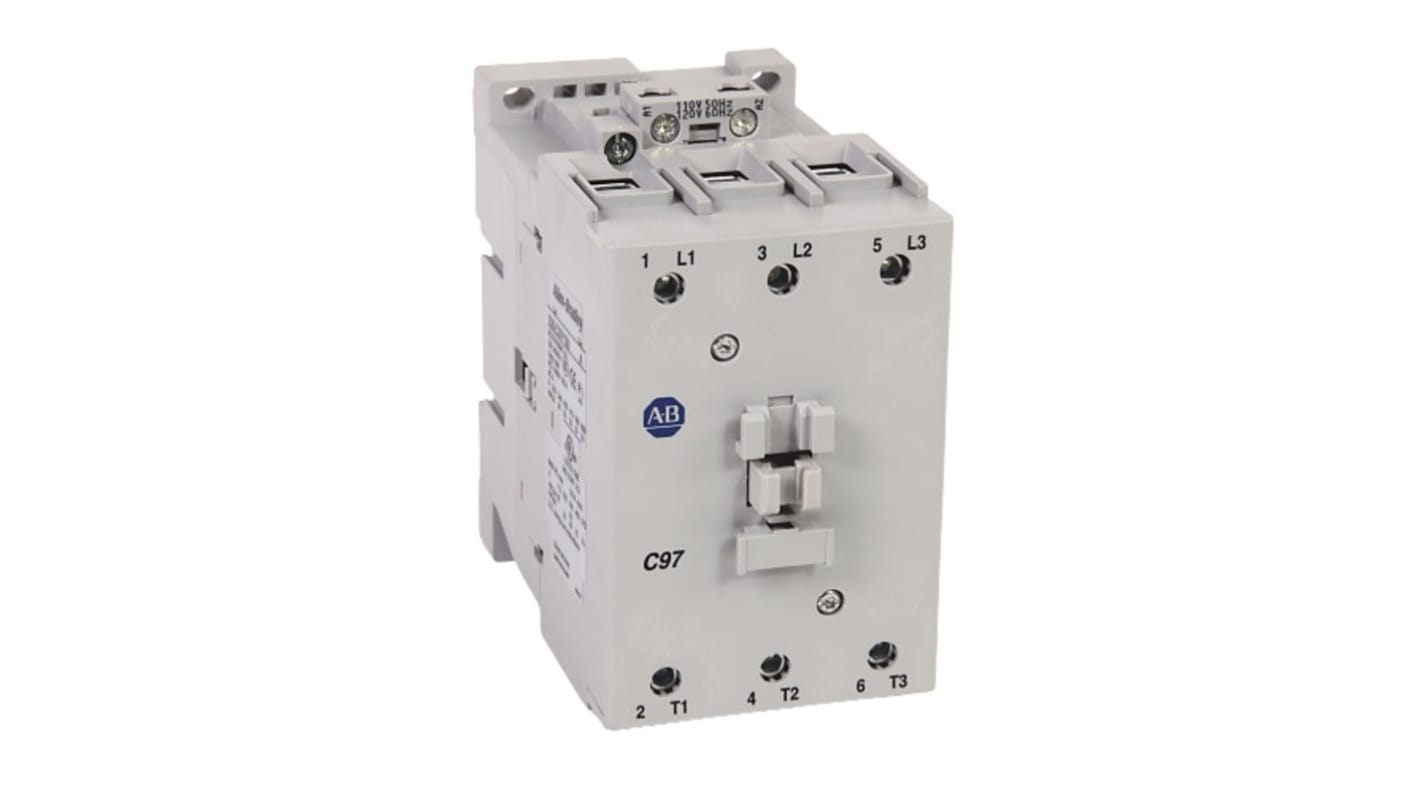 Allen Bradley IEC 100-C Contactor, 24 V dc Coil, 3-Pole, 97 A, 52 kW, 3NO, 690 V ac