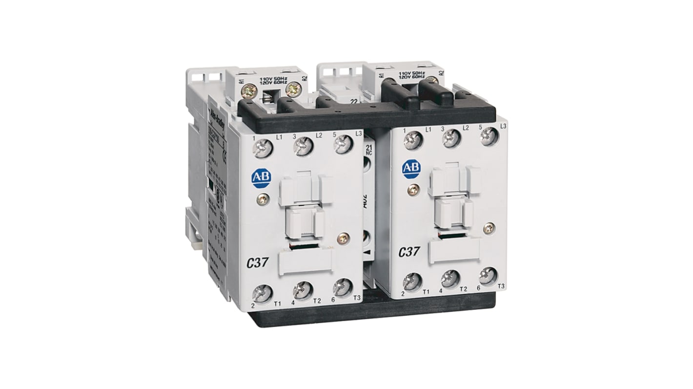 Allen Bradley IEC 104-C Reversing Contactor, 24 V dc Coil, 3-Pole, 9 A, 7.5 kW, 1NOC & 3NCC, 690 V ac