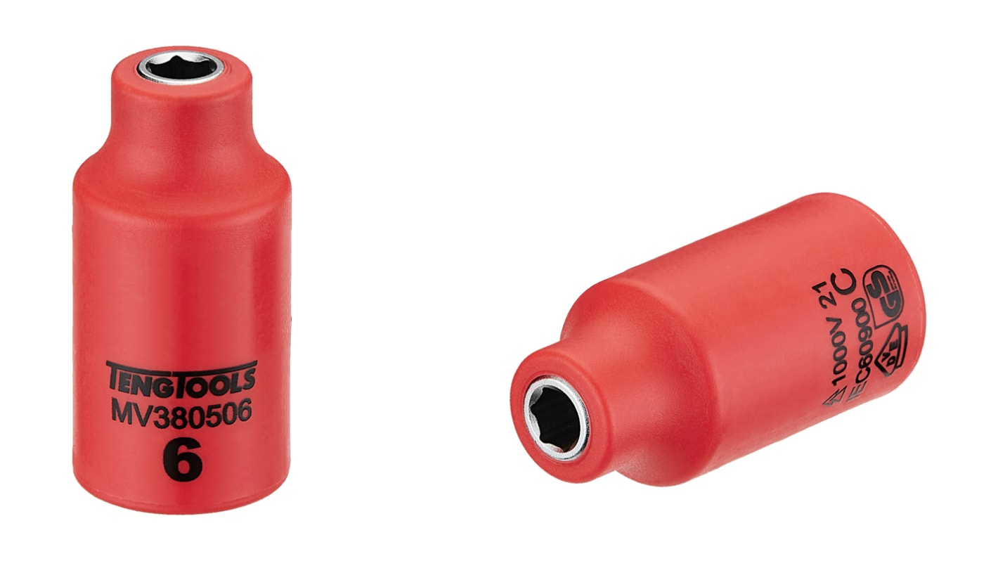 Teng Tools 3/8 in Drive 6mm Insulated Standard Socket, 6 point, VDE/1000V, 46 mm Overall Length