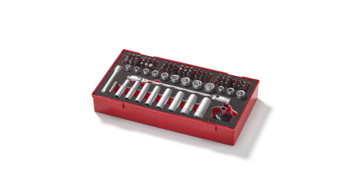 Teng Tools 87-Piece Imperial, Metric 1/4 in Deep Socket/Standard Socket/Bit Set with Ratchet, 6 point; Hex Bit;