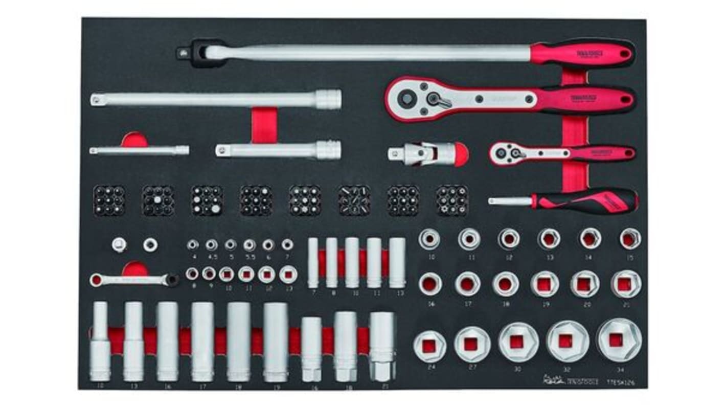 Teng Tools 126-Piece Metric 1/2 in; 1/4 in Deep Socket/Standard Socket/Bit Set with Ratchet, 6 point; 12 point; Hex