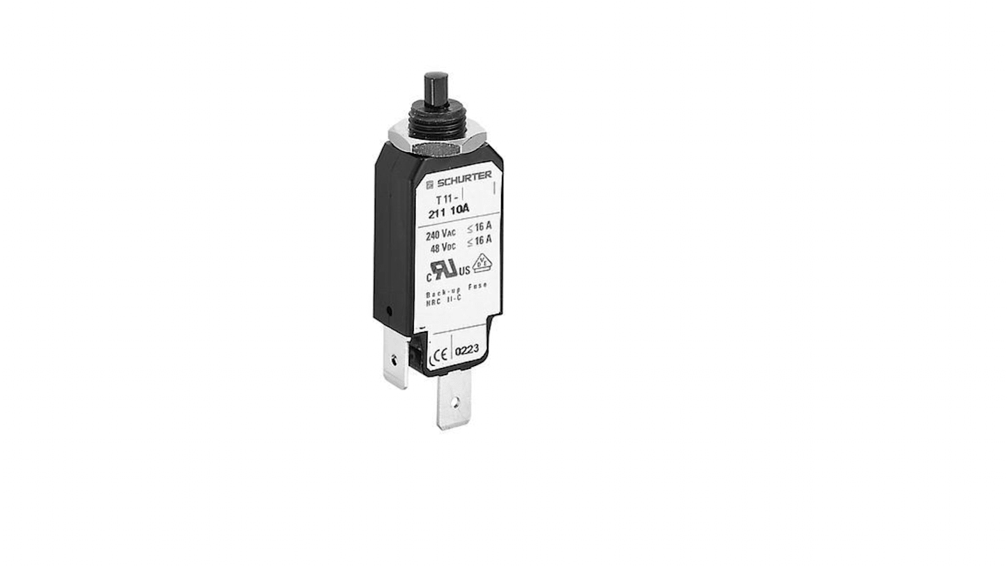 Schurter CBE Thermal Circuit Breaker - T11-311 Single Pole 240V ac Voltage Rating, 12A Current Rating