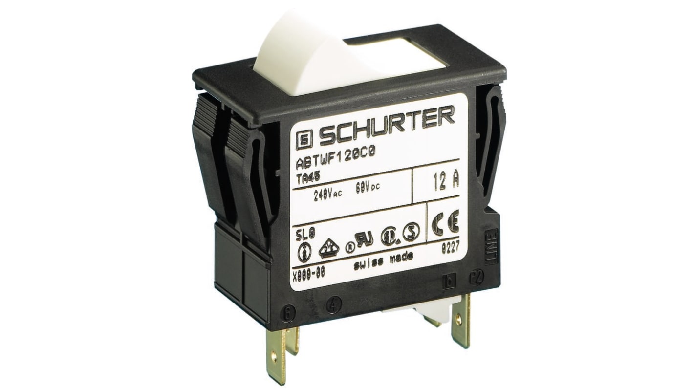 Schurter CBE Thermal Circuit Breaker - TA45 2 Pole 240V ac Voltage Rating Snap-In, 15A Current Rating