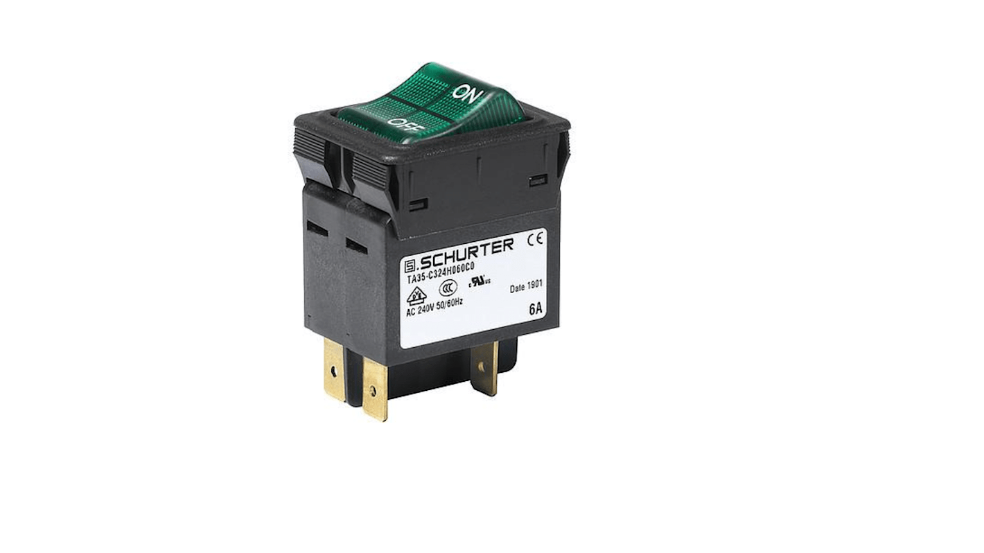 Schurter CBE Thermal Circuit Breaker - TA35 2 Pole 240V ac Voltage Rating Snap-In, 20A Current Rating