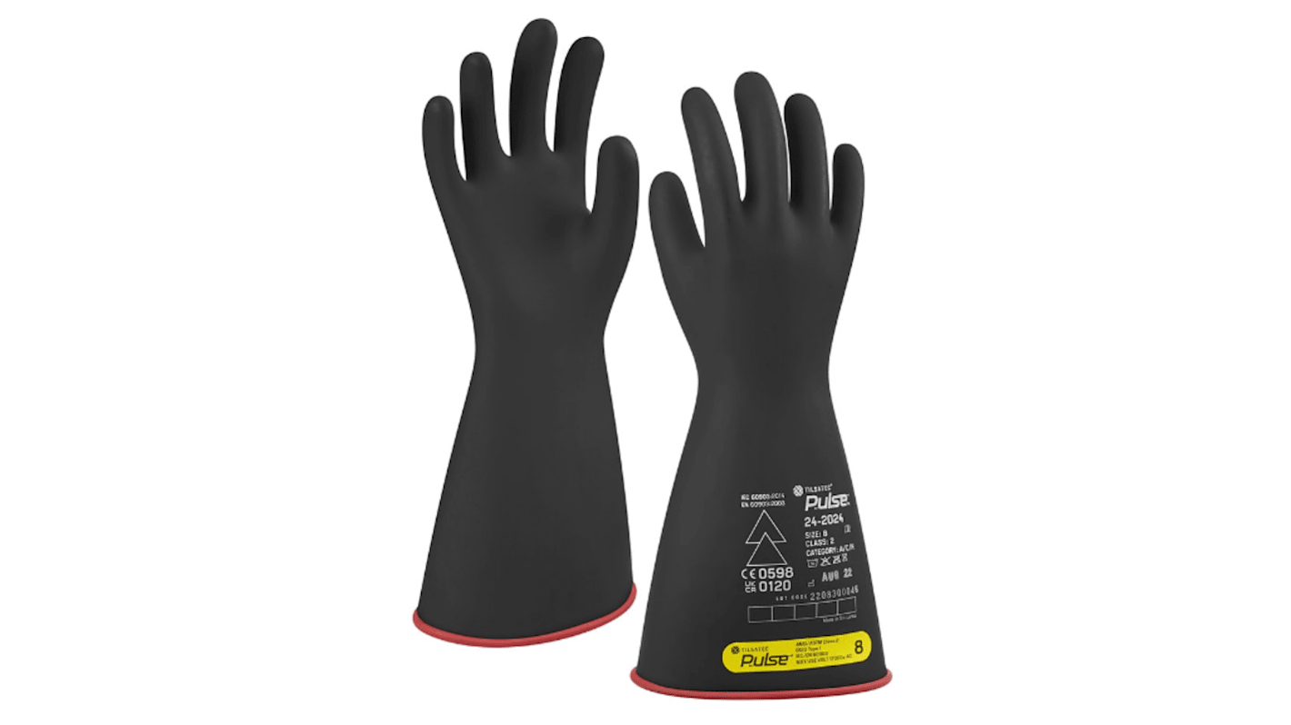 Tilsatec 24-2024 Black/Red Natural Rubber Latex Electrical Protection Work Gloves, Size 8, Latex, Natural Rubber Coating