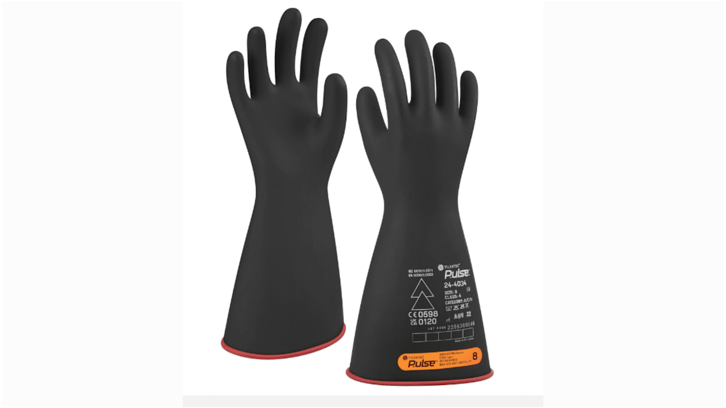 Tilsatec 24-4034 Black/Red Natural Rubber Latex Electrical Protection Work Gloves, Size 12, Latex, Natural Rubber