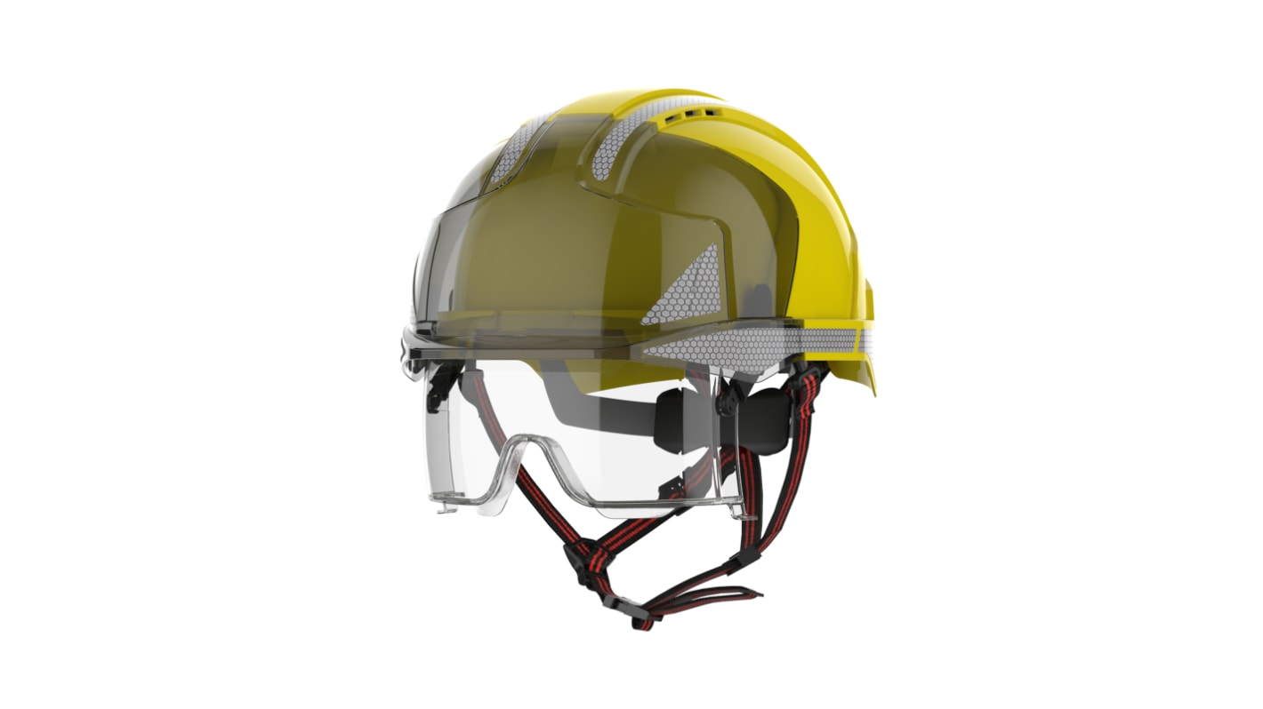 JSP EVO Yellow Safety Helmet with Chin Strap, Adjustable, Ventilated