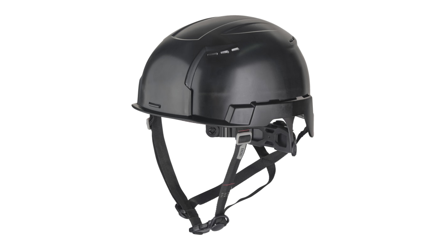 Milwaukee BOLT200 Black Hard Hat with Chin Strap, Adjustable, Ventilated