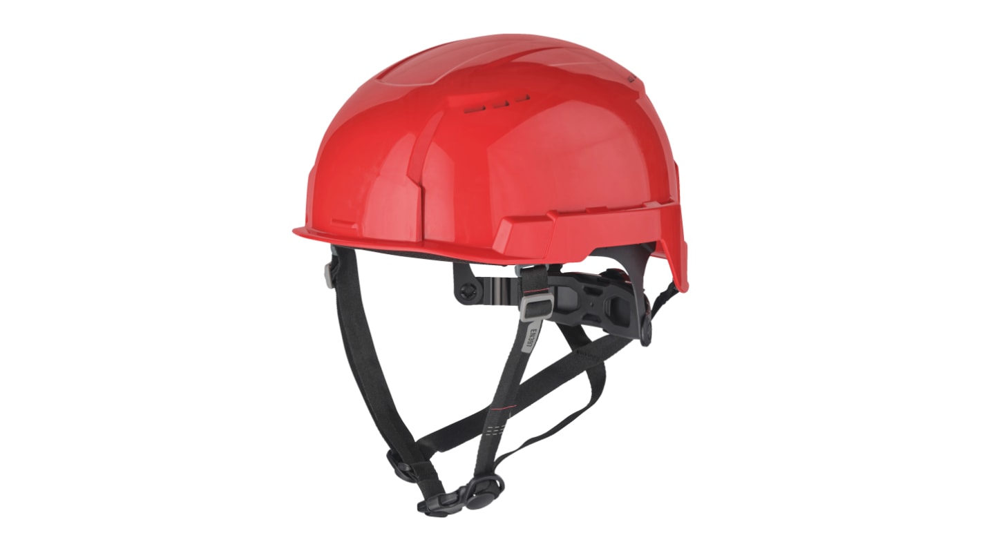 Milwaukee BOLT200 Red Hard Hat with Chin Strap, Adjustable, Ventilated