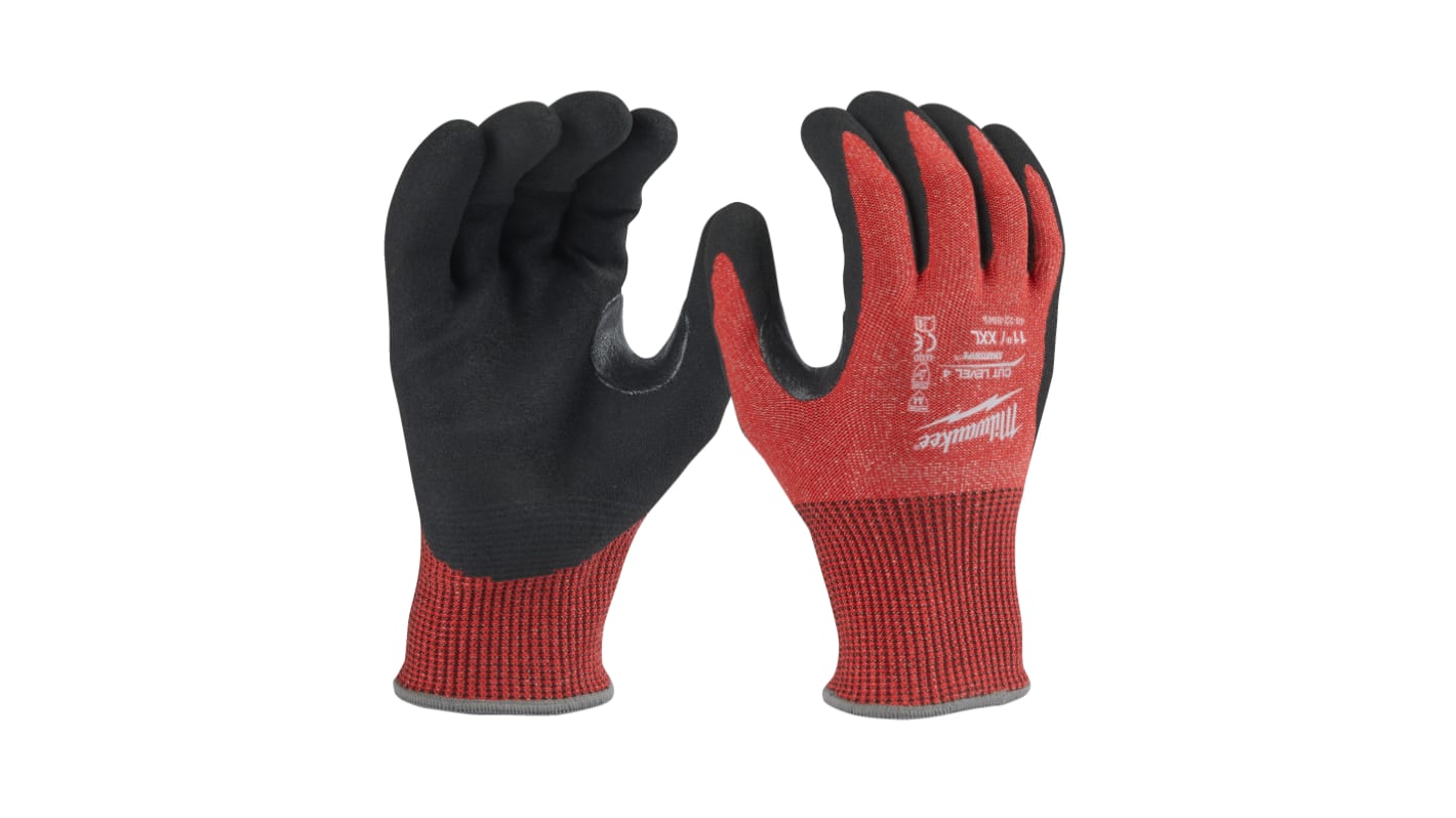 Milwaukee Cut Level Red Nitrile Cut Resistant Work Gloves, Size 11, Nitrile Coating
