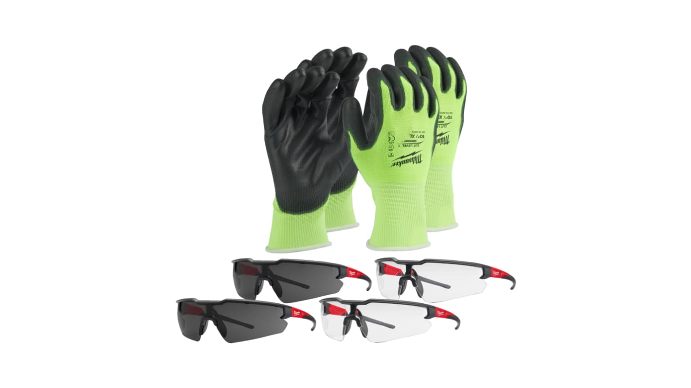 Milwaukee General Personal Protection Kit Containing Clear Safety Glasses, HI VIS Gloves, Tinted Safety Glasses