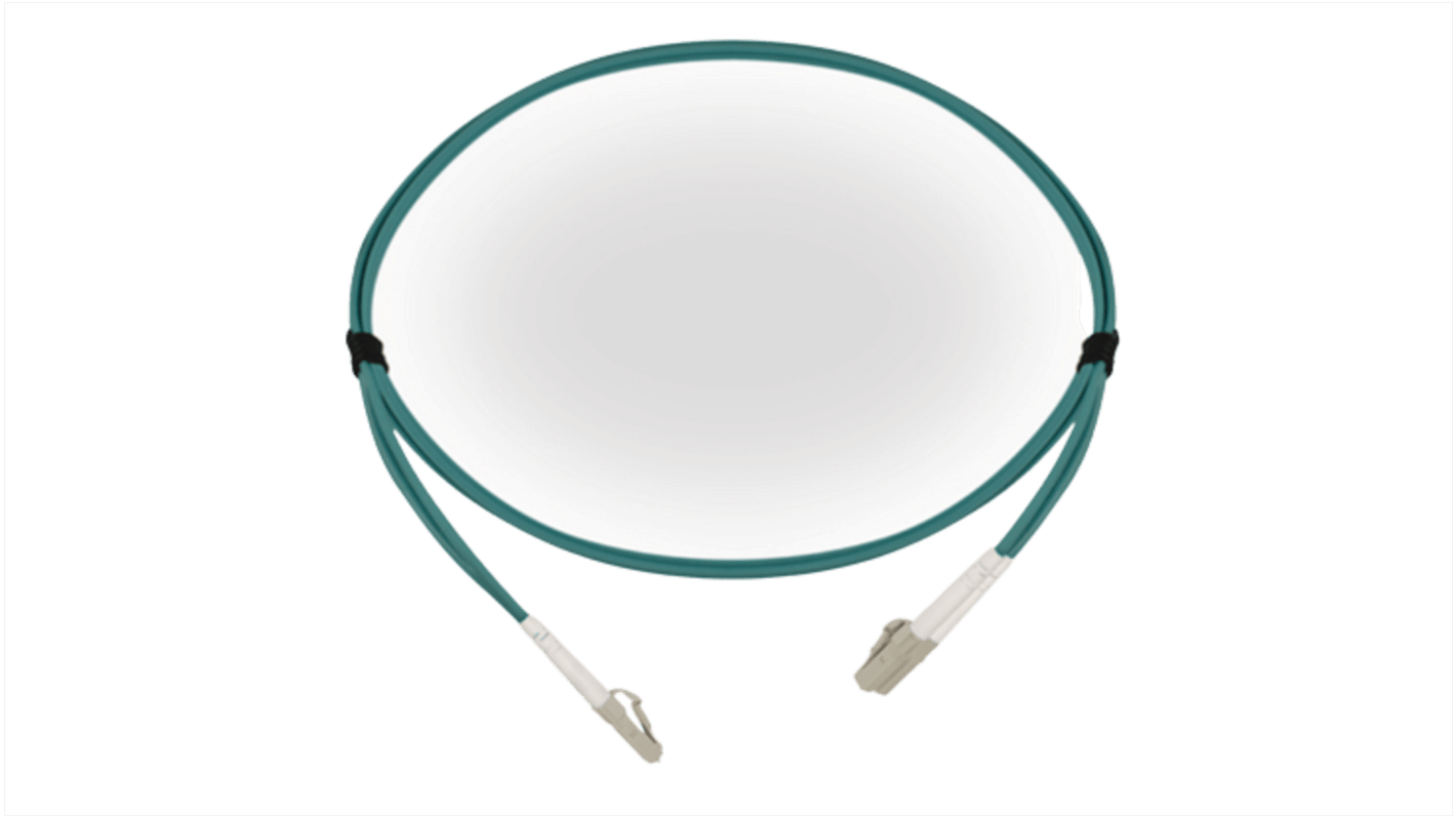 HellermannTyton Connectivity LC to LC Tight Buffer OM3 Multi Mode OM3 Fibre Optic Cable, 3mm, Light Blue, 1m