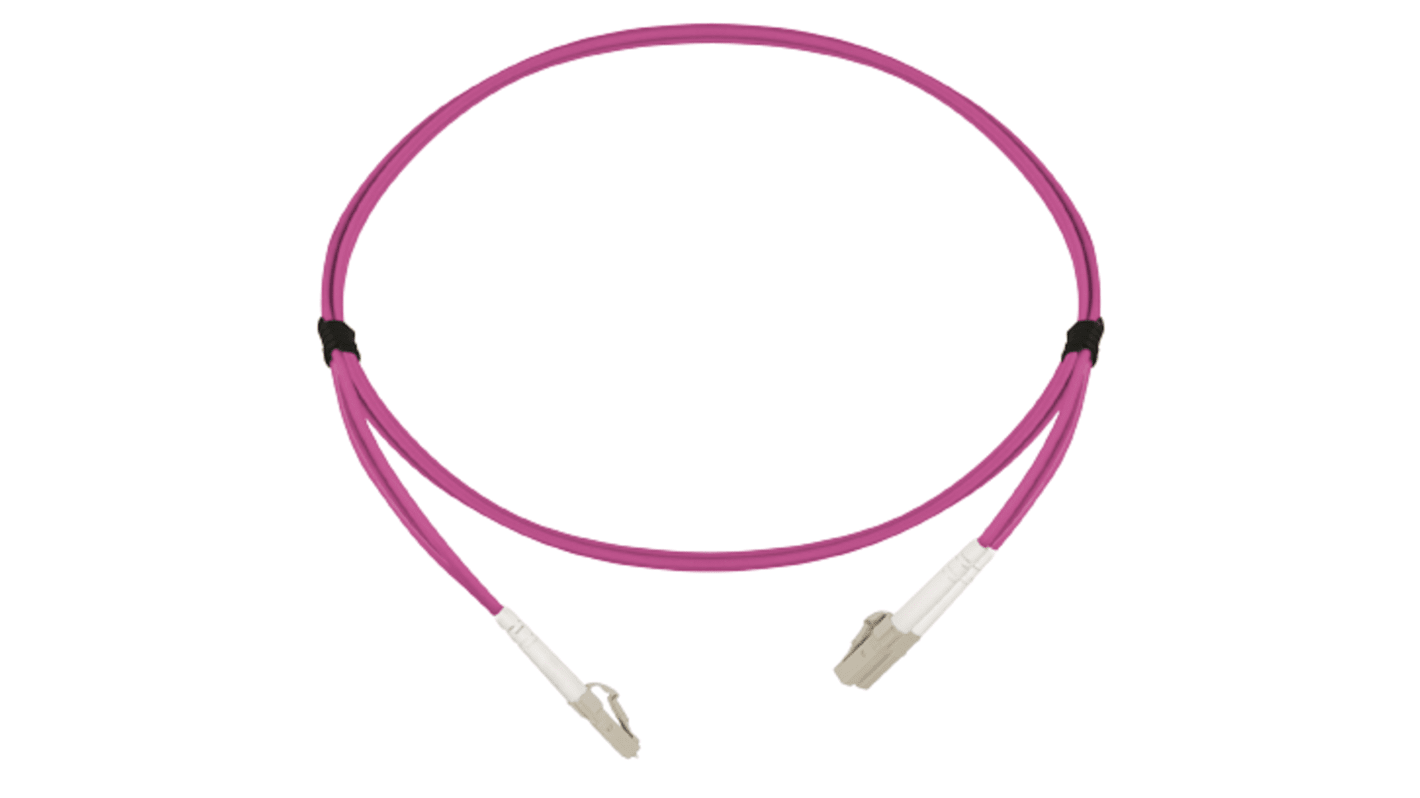 HellermannTyton Connectivity LC to LC Tight Buffer OM4 Multi Mode OM4 Fibre Optic Cable, 3mm, Magenta, 1m