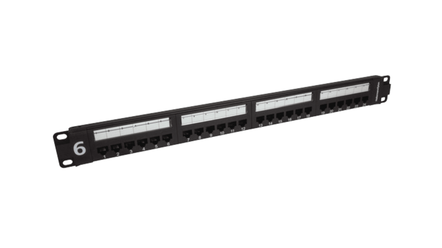 Panel krosowniczy, HTC, Cat6, 24 portów, RJ45, Bez ekranowania, 1U, Czarny