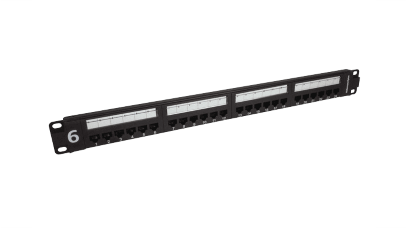 HellermannTyton Connectivity HTC Series Cat6 24 Port RJ45 Patch Panel Unshielded 1U Black