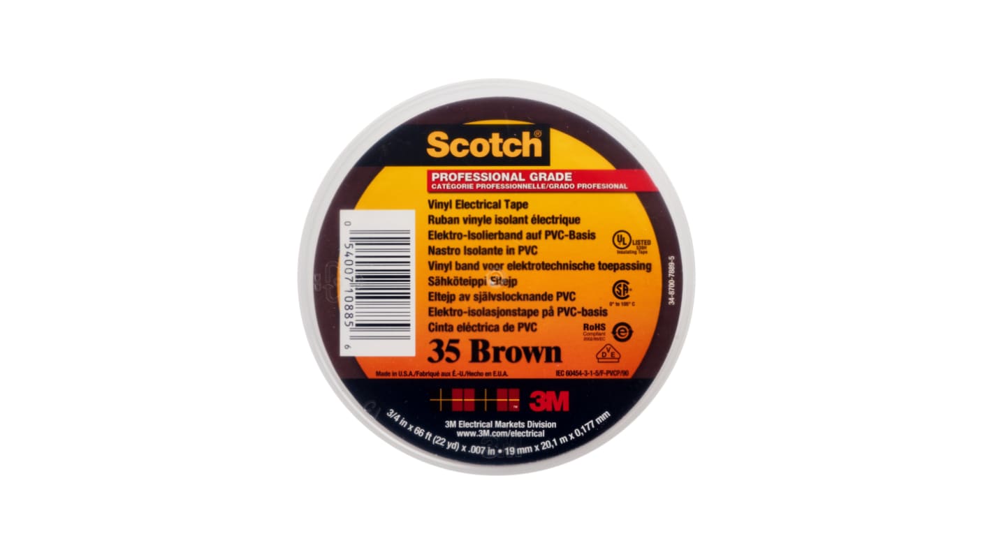 3M Scotch 35 Vinyl Electrical Color Coding Tape Brown Vinyl Electrical Tape, 19mm x 20m