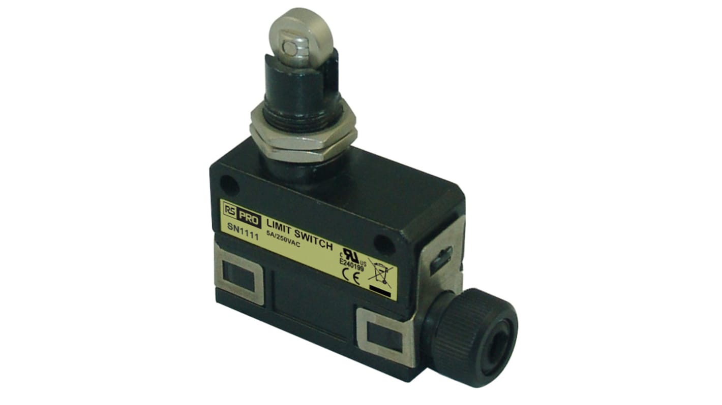 RS PRO Roller Plunger Limit Switch, 1NC/1NO, IP67, SPDT, Metal Housing, 250V ac ac Max, 5A Max