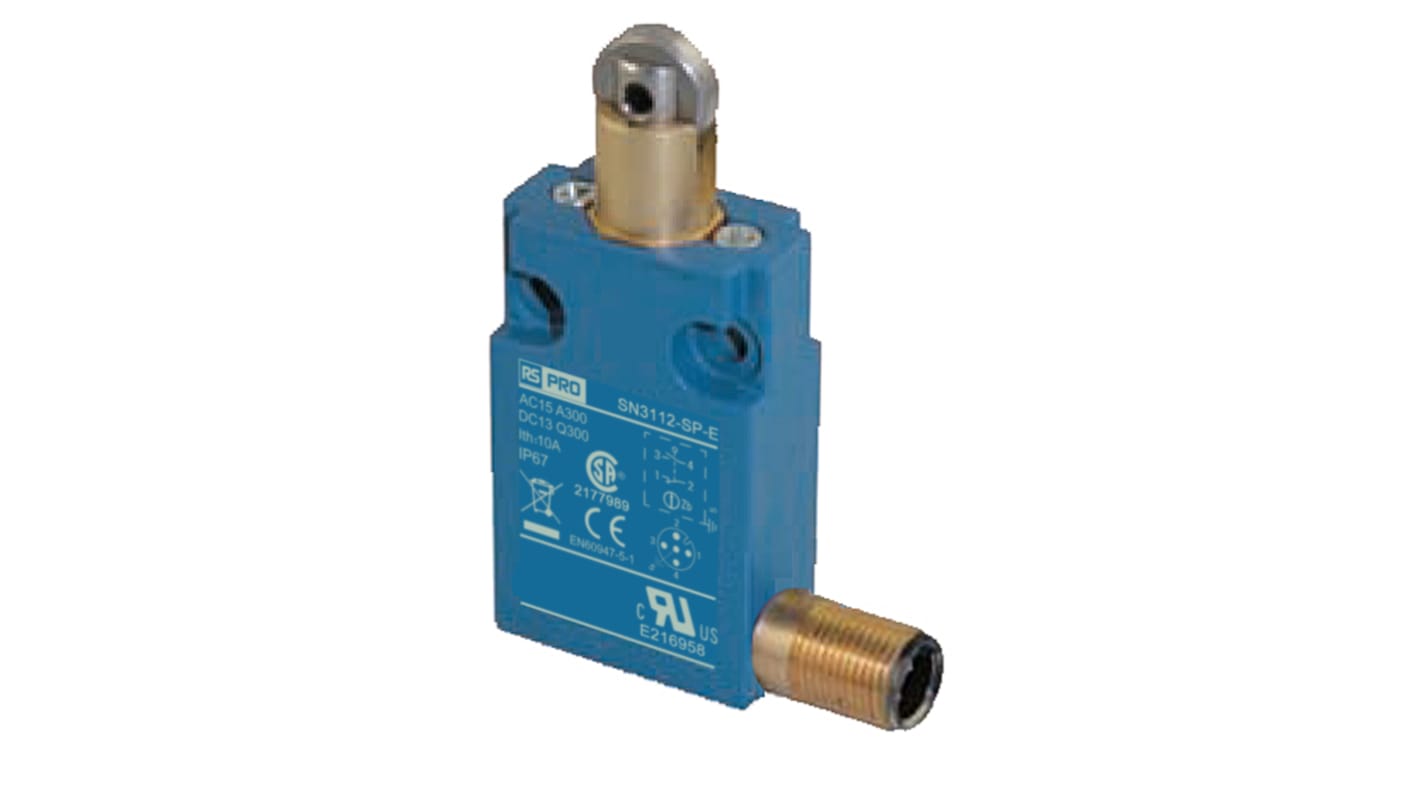 RS PRO Roller Limit Switch, 1NC/1NO, IP67, SPDT, Zinc Alloy Housing, 300V ac ac Max, 10A Max